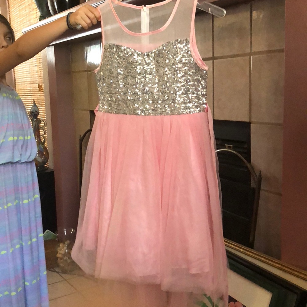 High low sequins pink dress